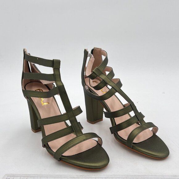 FSJ Green Women Chunky Mid High Heel Sandals Open Toe T-Strap Pumps Cutout Dress - Picture 1 of 7
